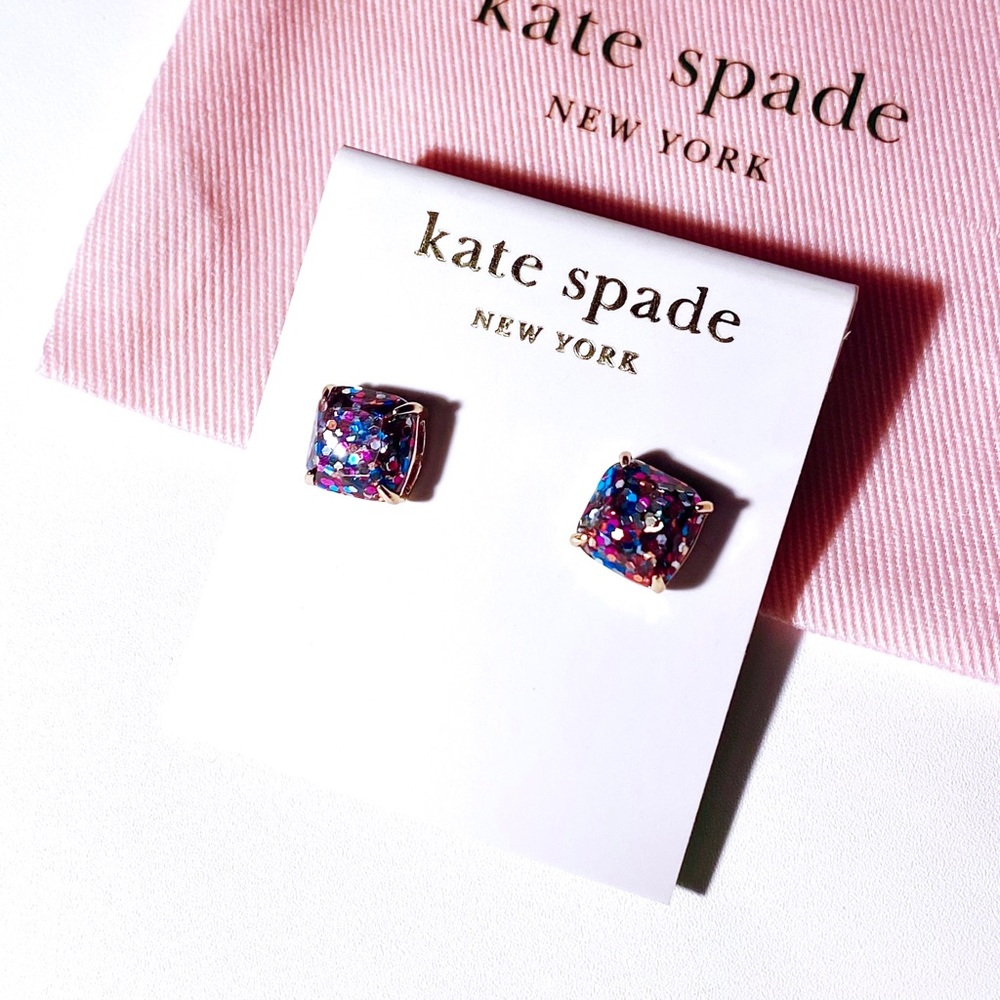 Kate Spade Glitter Mini Square Gold-Tone Stud Earrings NEW